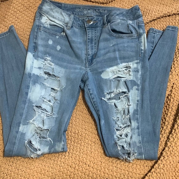 Hi- Rise Acid Wash Distressed American Eagle Jeggings 8 REG - Picture 1 of 5